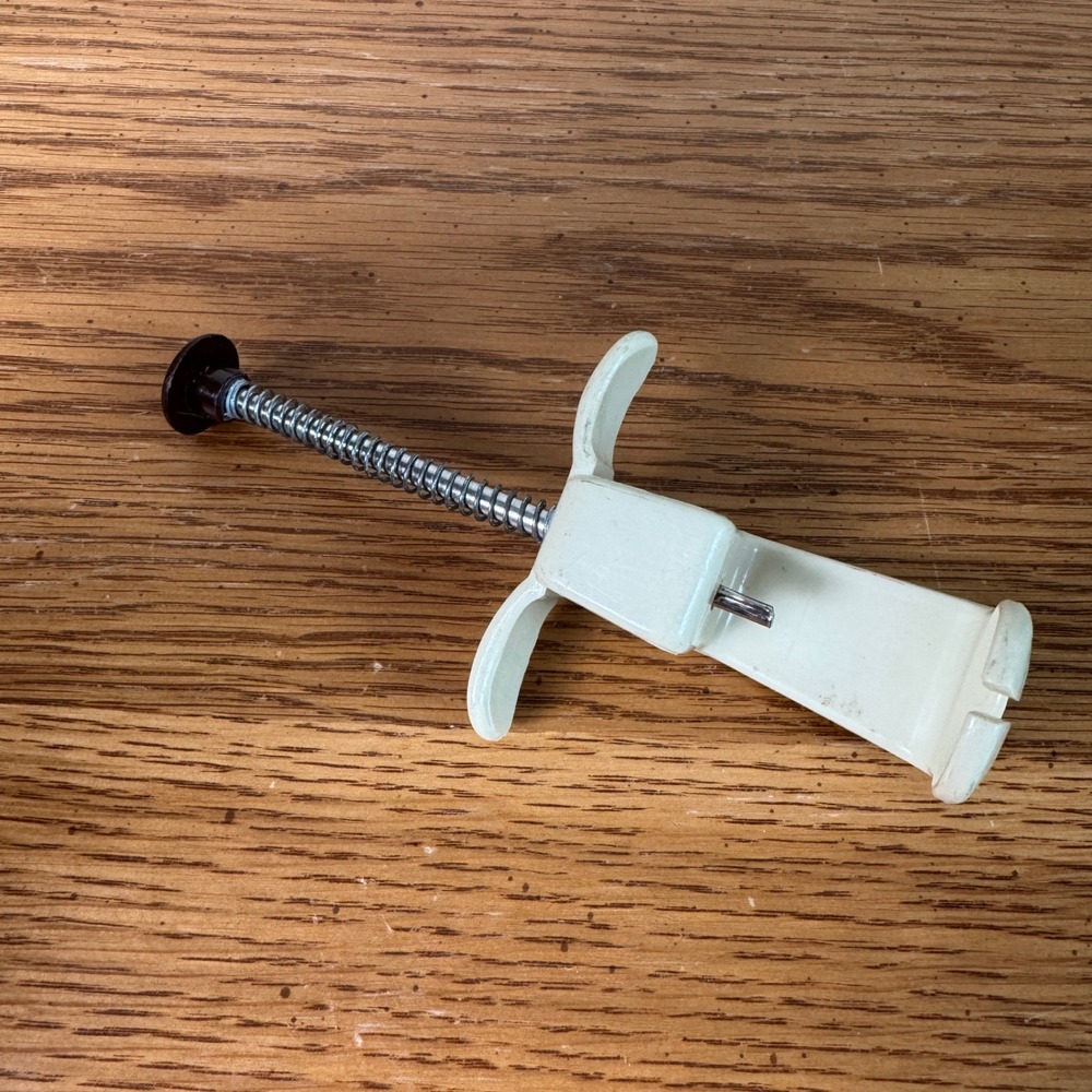 Vintage Cream Plastic Metal Olive Cherry Pitter Manual Kitchen Gadget Tool